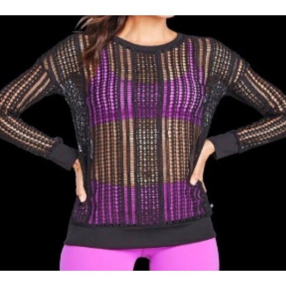 Fabletics Black Open Knit Long Sleeve Sweater Women's Size Large - Picture 2 of 7